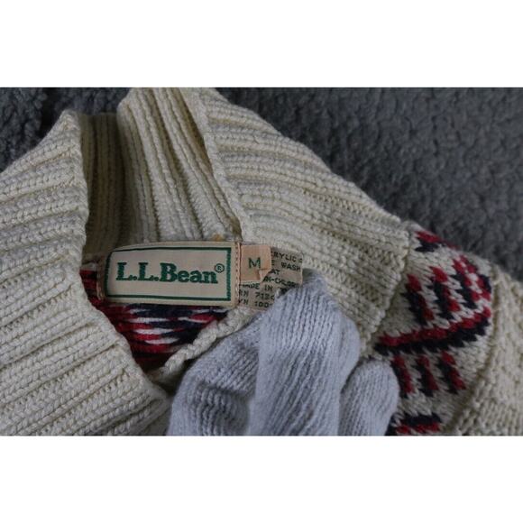 L.L.Bean Cropped Sweater Womens M White Funnel Neck Cable Knit Hong Kong Vintage - Picture 5 of 8